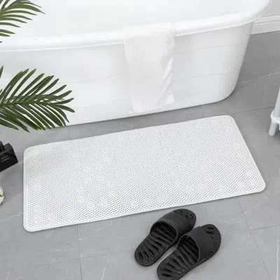 J&v Textiles Long 36x17 Double Foam Shower And Bath Tub Floor Mats With Suction Cups And Drainage Holes In White