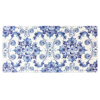 J&V TEXTILES OVERSIZED 20"X39" ANTI-FATIGUE EMBOSSED FLOOR MAT (POPPY SKETCH TILE BLUE)