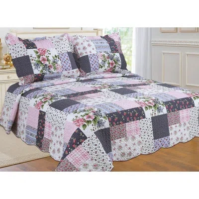 J&v Textiles Patchwork Traditional Printed Reversible Premium Quilt Sets (2-or3-piece) In Blue,white,purple