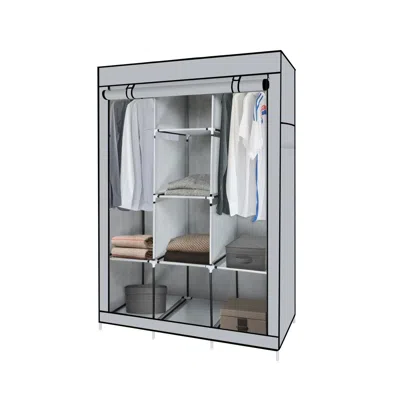 J&v Textiles Portable Free Standing Closet With 8 Storage Shelves, 2 Hanging Rod & 4 Pockets