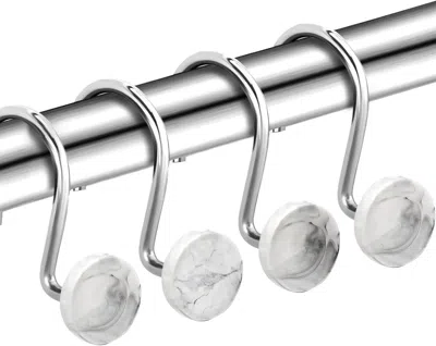 J&v Textiles Set Of 12 Rust Resistant Shower Curtain Hooks - 6 Designs! In Metallic