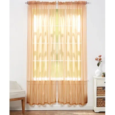 J&v Textiles Solid Color Sheer Rod Pocket Curtain Panels In Brown