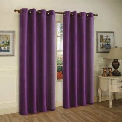 J&v Textiles Solid Semi-sheer Grommet Curtain Panels In Purple