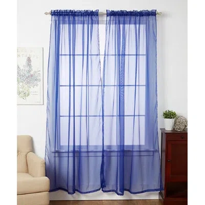 J&v Textiles Solid Sheer Outdoor Rod Pocket Curtain Panel Set In Navy