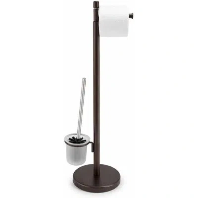 J&v Textiles Standing Toilet Brush With Toilet Paper Holder, Freestanding Bathroom Combo Set In Black