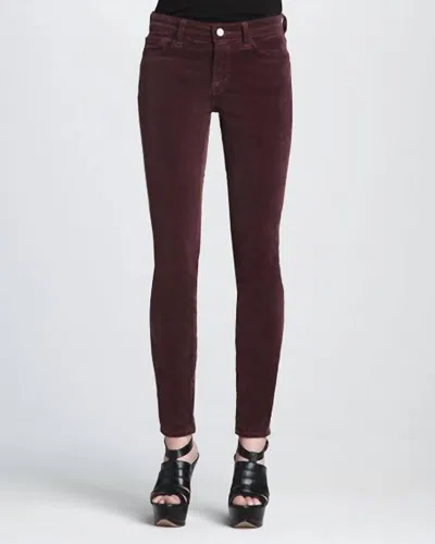 J Brand Blackberry Corduroy Mid Rise Stretch Pants In Dark Red In Pink