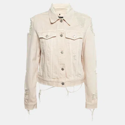 J Brand Cream Distressed & Ripped Denim Buttoned Jacket In Neutral