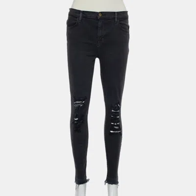 J Brand Demen Black Denim Distressed Skinny Alana Jeans In Blue