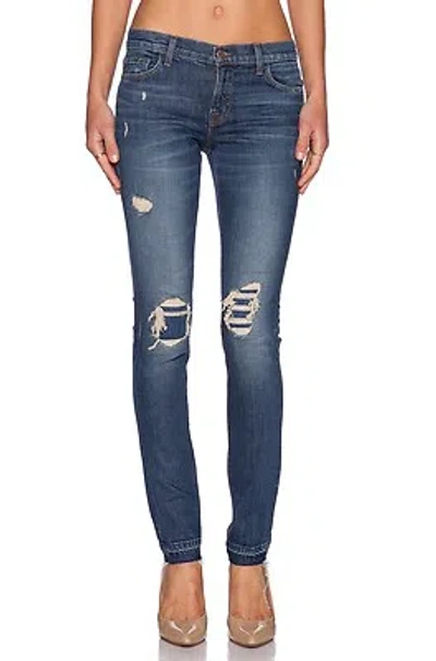 Pre-owned J Brand Designer Women's Ellis Destroyed Torn Knee Skinny Jeans Pants In Blue