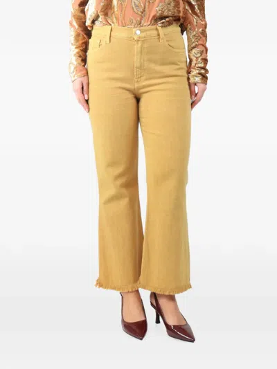 Pre-owned J Brand Fringed-hem Straight-leg Denim Jeans In Yellow