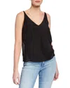 J Brand Lucy Silk Adjustable Straps Velvet Cami Tank Top In Black In Black