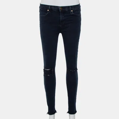 J Brand Navy Blue Denim Cropped Skinny Distressed Blue Mercy Jeans