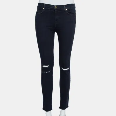 Pre-owned J Brand Navy Blue Denim Cropped Skinny Distressed Blue Mercy Jeans M