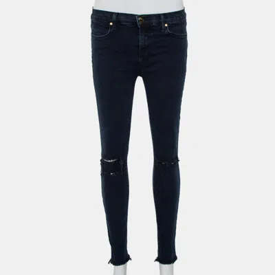 Pre-owned J Brand Navy Blue Denim Cropped Skinny Distressed Blue Mercy Jeans M