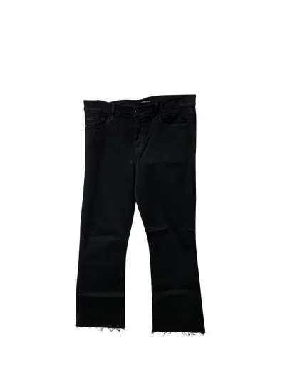 J Brand Selena Mid Rise Raw Hem Crop Jeans In Black Cotton