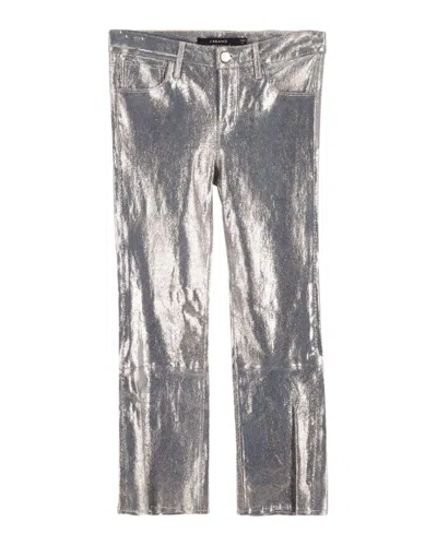 Pre-owned J Brand Selena Snake-effect Cropped Boot Trousers In Gold Lambskin Leather In Silver