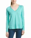 J Brand V-neck Pullover Cotton Knit Side Slits Fit Sweater In Blue In Blue