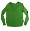 J Brand Women's V-neck Cotton Side Slits Relaxed Sweater In Green In Green