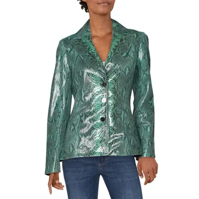 J Brand Womens Snake Print Patent Leather Blazer In Green
