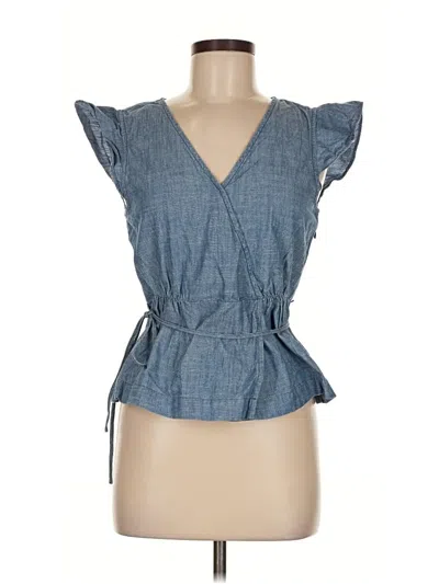 Pre-owned J. By J.crew Short Sleeve Top Blue Plunge Neckline Tops