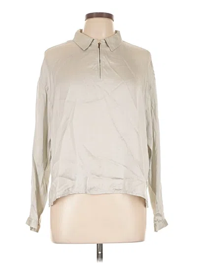 Pre-owned J By Joie Long Sleeve Silk Top Silver Metallic Pattern Collared Neckline Tops