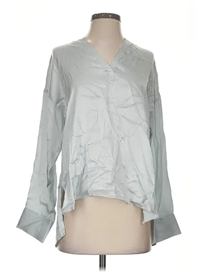 Pre-owned J By Joie Long Sleeve Silk Top Silver Metallic Pattern Open Neckline Tops