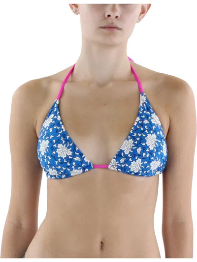 J Crew Womens Floral Print Nylon Bikini Swim Top In Blue
