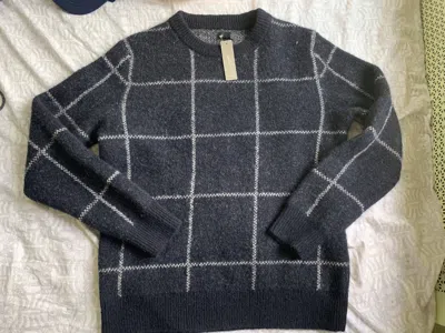 Pre-owned J Crew Wool Windowpane Sweater Med $168 In Navy