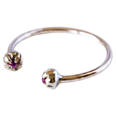 Pre-owned J Dauphin Stackable Ring Band Ring Ruby Gold Prong Open Adjustable  In Multi