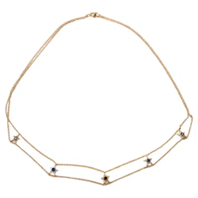 Pre-owned J Dauphin Star Choker Necklace Black Diamond 14k Gold Plated Silver Chain
