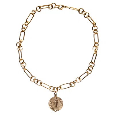 Pre-owned J Dauphin Virgin Mary Medal Necklace Choker Tanzanite 14k Gold Plated  In Multi
