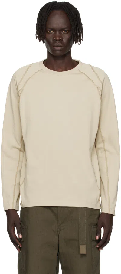 J Eongl I Beige Contrast Stitch Long Sleeve T-shirt In Sand