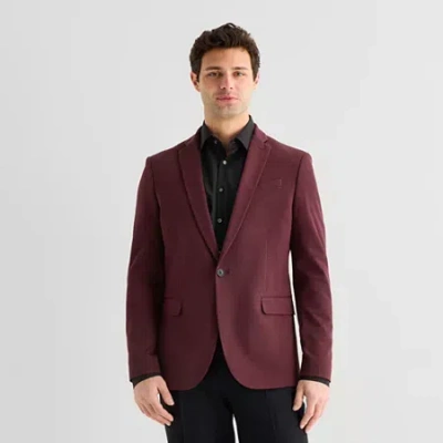 J. Ferrar 360 Stretch Knit Texture Mens Slim Fit Sport Coat In Burgundy