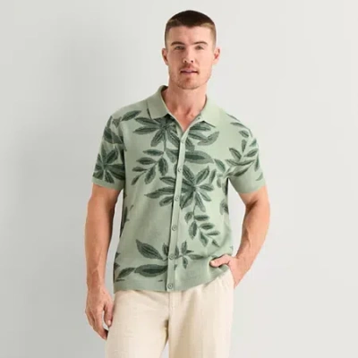 J. Ferrar Button Front Mens Short Sleeve Polo Sweater In Green