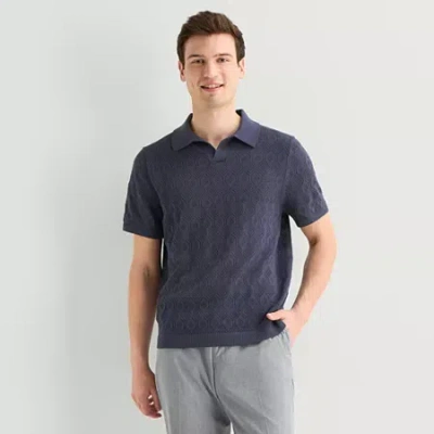 J. Ferrar Johnny Collar Mens Short Sleeve Polo Sweater In Blue
