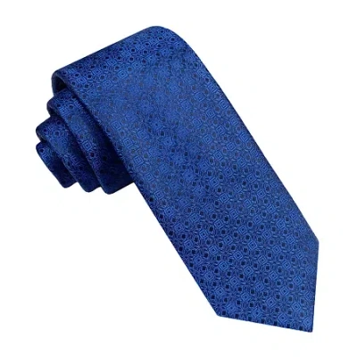 J. Ferrar Lustrous Slim Geometric Tie In Blue