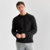 J. Ferrar Mens Crew Neck Long Sleeve Pullover Sweater In Black