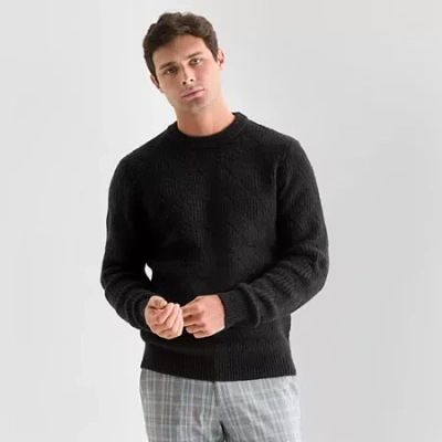 J. Ferrar Mens Crew Neck Long Sleeve Pullover Sweater In Black