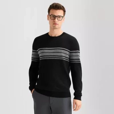J. Ferrar Mens Crew Neck Long Sleeve Pullover Sweater In Black