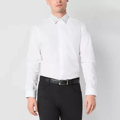 J. Ferrar Mens Long Sleeve Slim Fit Slim Button-down Shirt In White