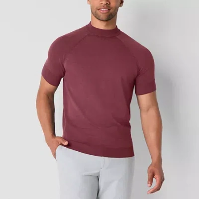 J. Ferrar Mens Mock Neck Short Sleeve Pullover Sweater In Red
