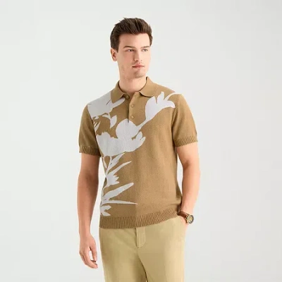 J. Ferrar Mens Short Sleeve Button Polo Sweater In Brown