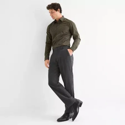 J. Ferrar Mens Straight Fit Dress Flat Front Pant In Green