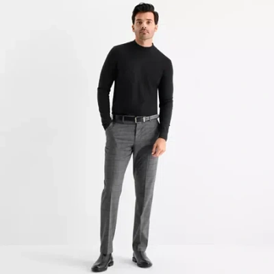 J. Ferrar Mens Windowpane Stretch Fabric Slim Fit Flat Front Suit Pant In Black