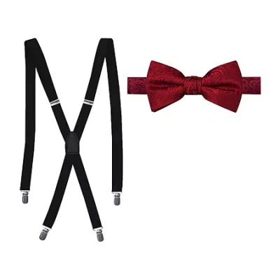 J. Ferrar Paisley Bow Tie Set In Red