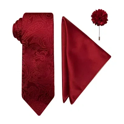J. Ferrar Tonal Paisley Tie Set In Red