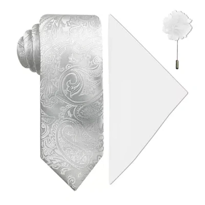 J. Ferrar Tonal Paisley Tie Set In White