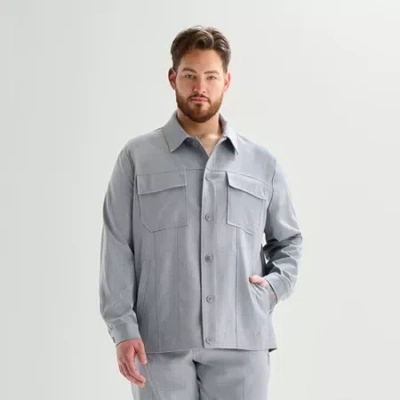 J. Ferrar Two Pocket Mens Lightweight Big And Tall Shirt Jacket In Gray