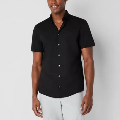 J. Ferrar Ultra Comfort Mens Short Sleeve Slim Fit Wrinkle Free Button-down Shirt In Black