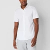 J. Ferrar Ultra Comfort Mens Short Sleeve Slim Fit Wrinkle Free Button-down Shirt In White